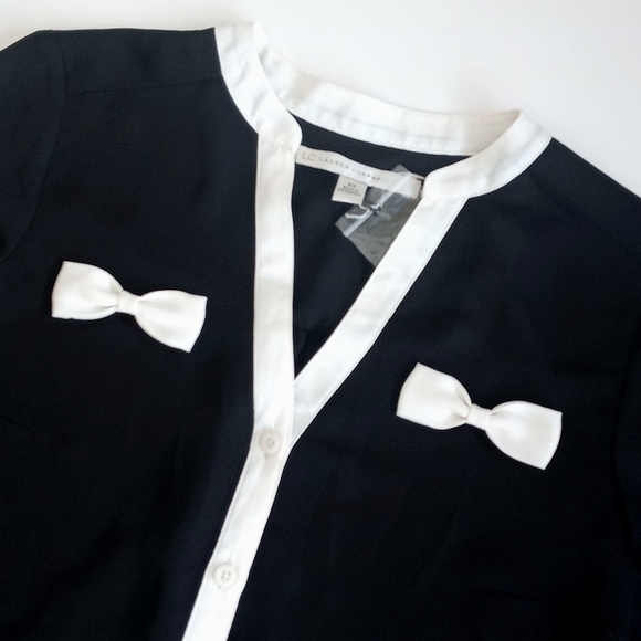 Lauren Conrad Women's Sheer Black Long Sleeve Blouse w Delicate Bow Accents XS - Picture 2 of 11